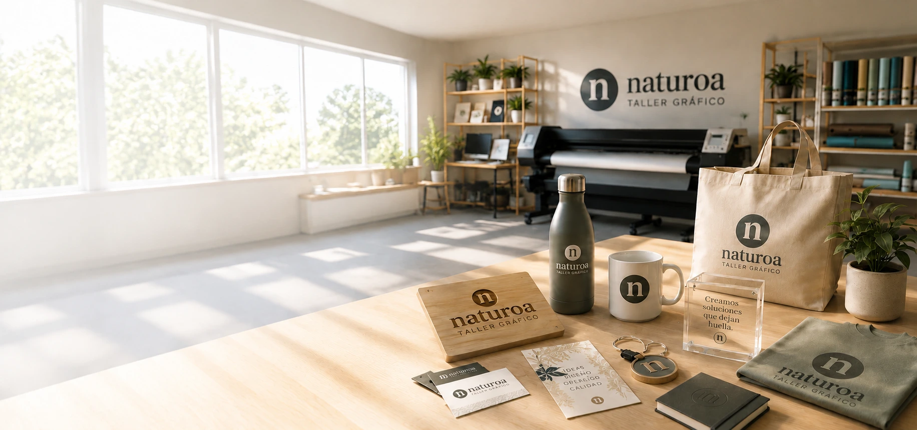 Taller gráfico Naturoa con productos personalizados